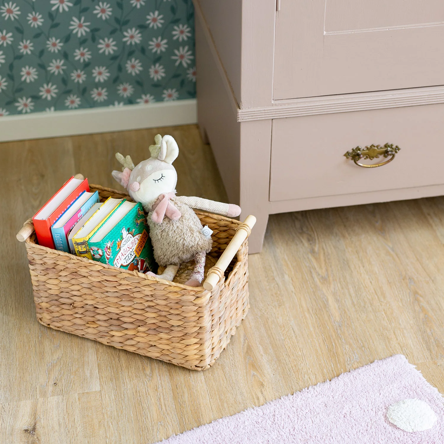 Aufbewahrungskorb geflochten aus Wasserhyazinthe, dekorativer Korb mit Holzgriffen zur Aufbewahrung für Badezimmer, Wohnzimmer, Küche, HMF 37279 - Image 19