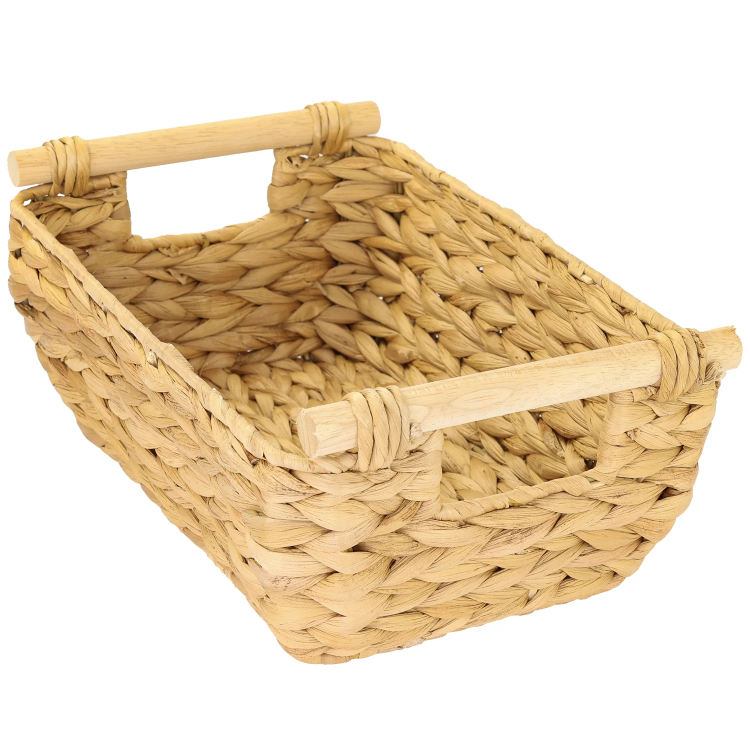 Aufbewahrungskorb geflochten aus Wasserhyazinthe, dekorativer Korb mit Holzgriffen zur Aufbewahrung für Badezimmer, Wohnzimmer, Küche HMF 37277 - Image 10