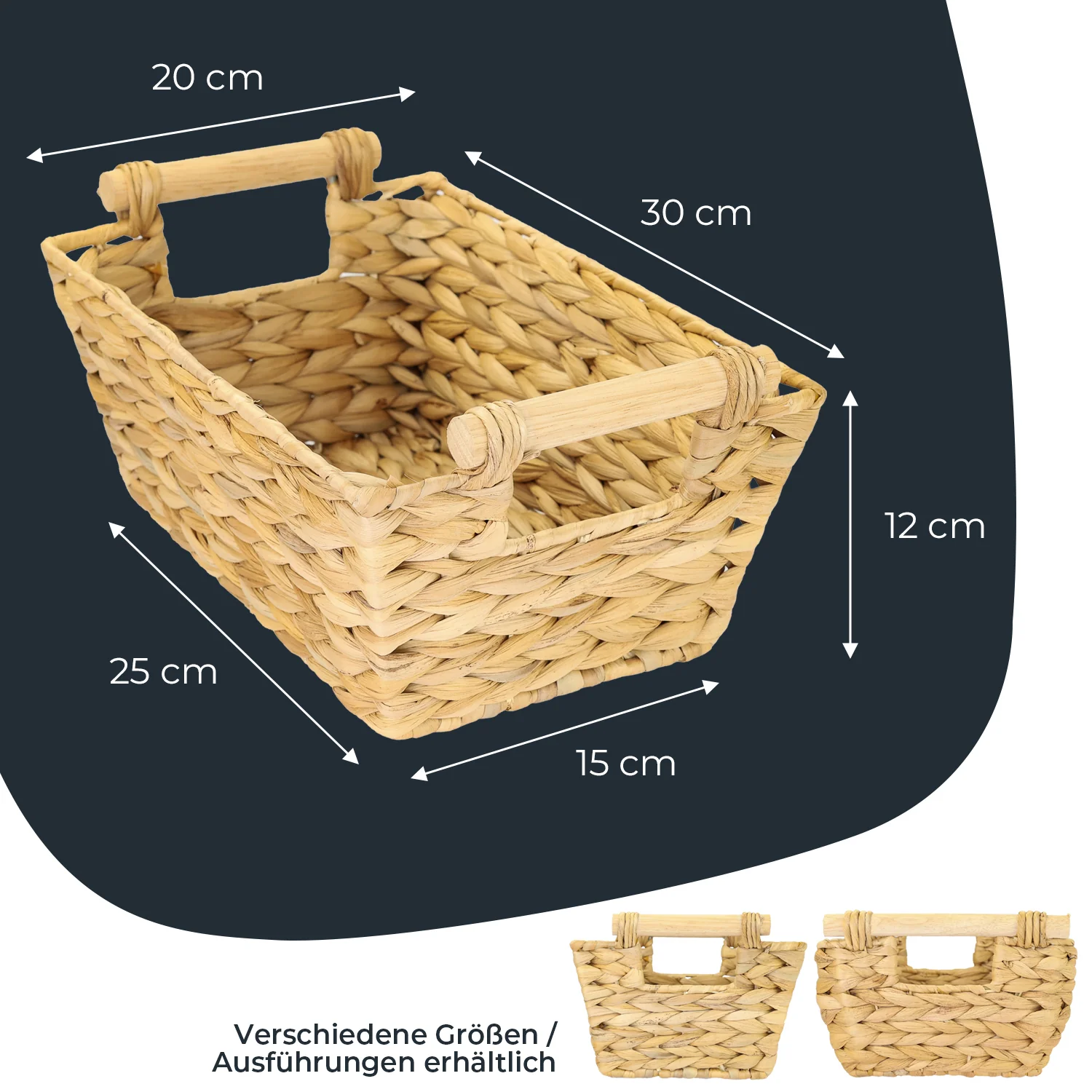 Aufbewahrungskorb geflochten aus Wasserhyazinthe, dekorativer Korb mit Holzgriffen zur Aufbewahrung für Badezimmer, Wohnzimmer, Küche HMF 37277 - Image 5