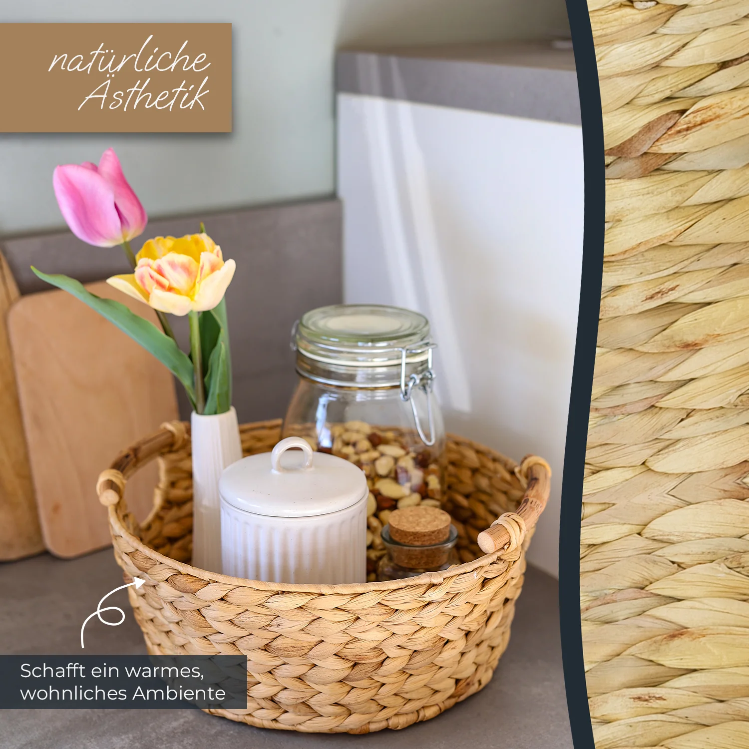 HMF Aufbewahrungskorb rund, Korb geflochten aus Wasserhyazinthe mit Holzgriffen, 37276-30CM, 30 x 12 cm - Image 4