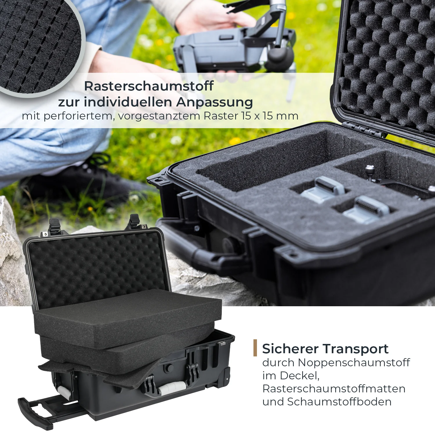 HMF Outdoor-Trolley, Fotokoffer mit Rasterschaumstoff, ODK400 - Image 3