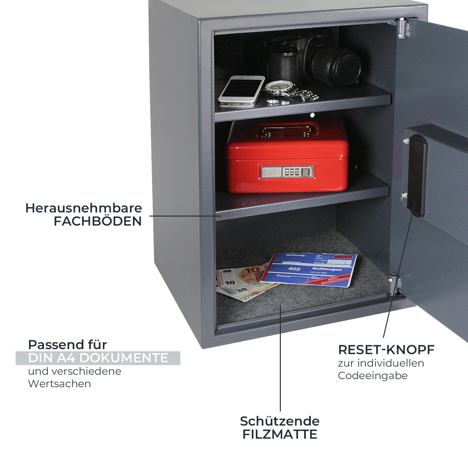 Möbeltresor Elektronikschloss, HMF 4612512, 50 x 35 x 31 cm, Anthrazit - Image 3