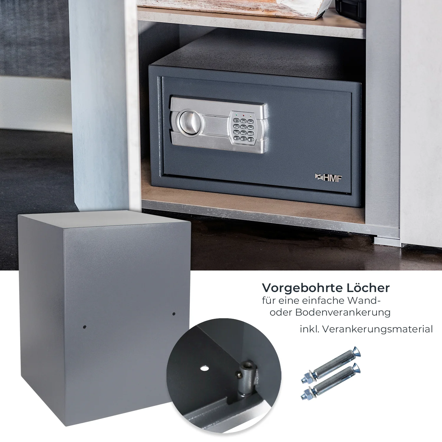 Möbeltresor Elektronikschloss, HMF 4612512, 50 x 35 x 31 cm, Anthrazit - Image 4