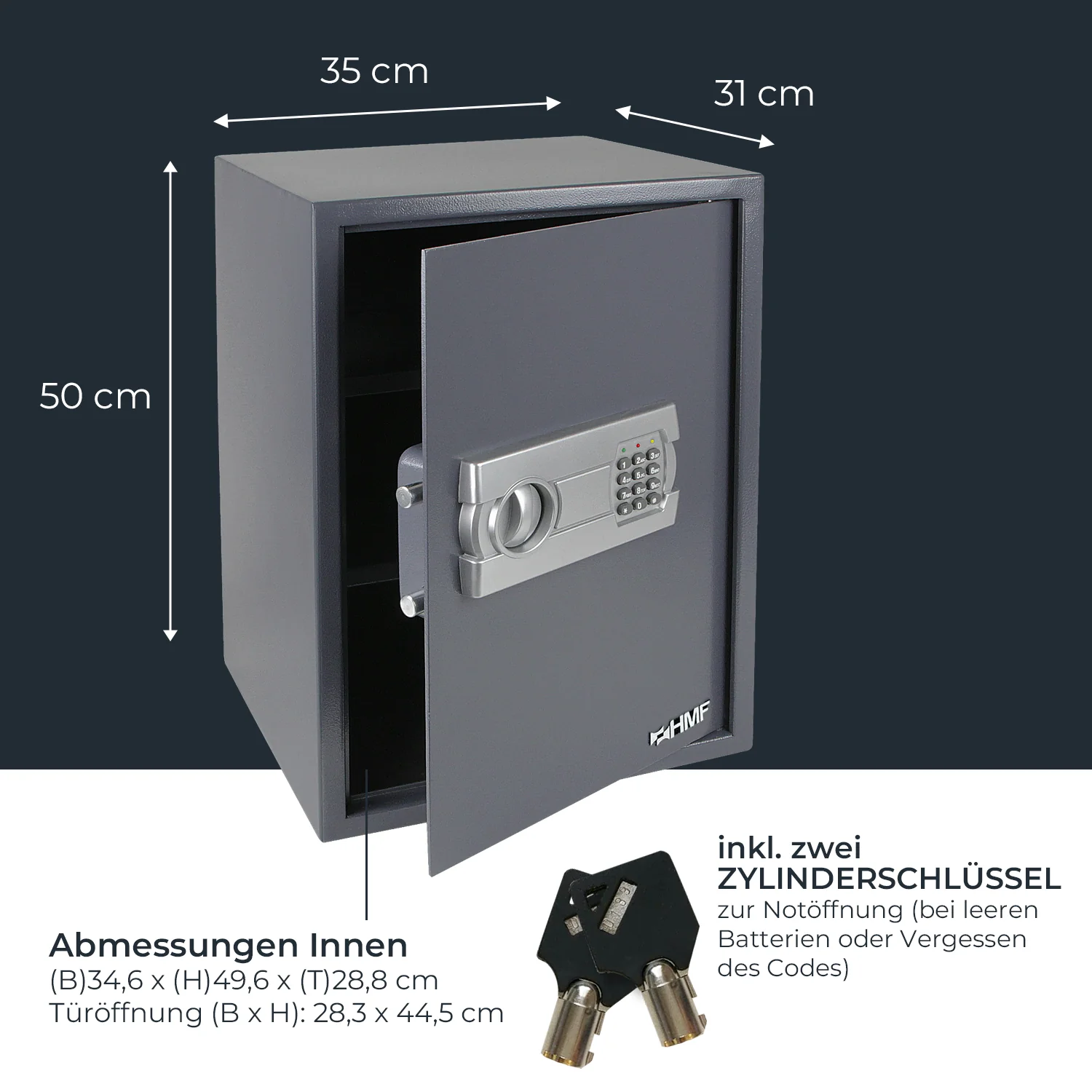 Möbeltresor Elektronikschloss, HMF 4612512, 50 x 35 x 31 cm, Anthrazit - Image 5