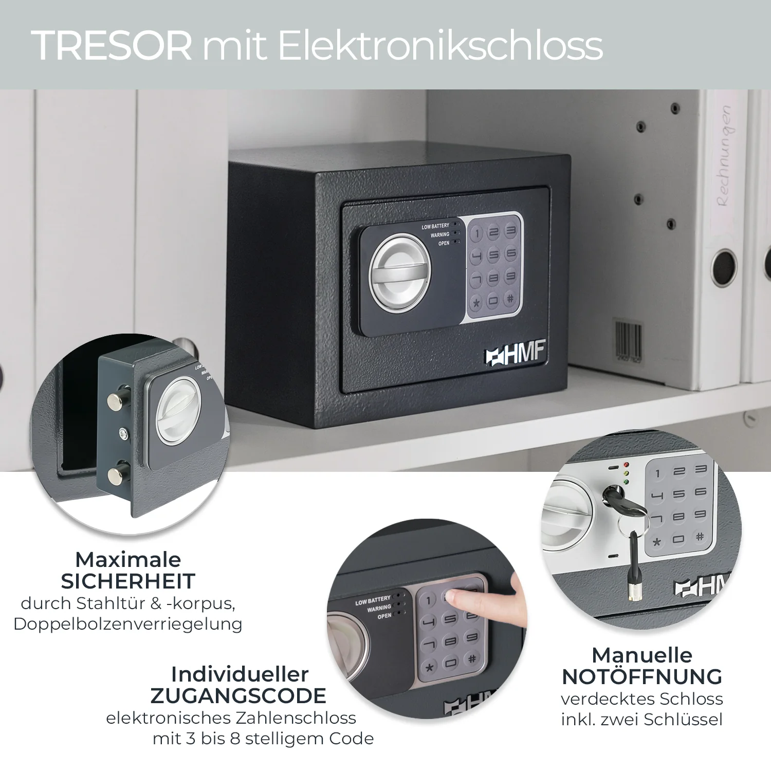 Möbeltresor Elektronikschloss, HMF 46126, 23 x 17 x 17 cm - Image 11