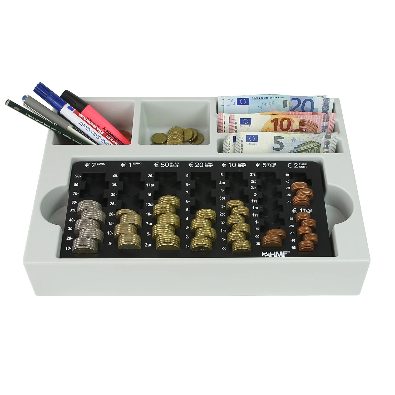 Münzsortierer inkl. Euro-Münzzählbrett, 3 Geldscheinfächer, HMF 3210-02, 35 x 23,5 x 7 cm, Schwarz - Image 3