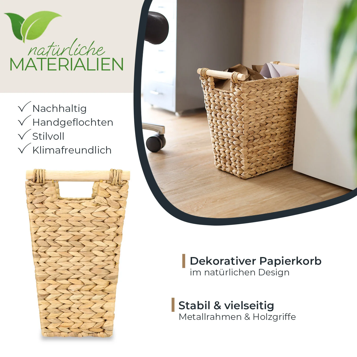 Papierkorb, Mülleimer Büro geflochten aus Wasserhyazinthe, HMF 3725 - Image 21