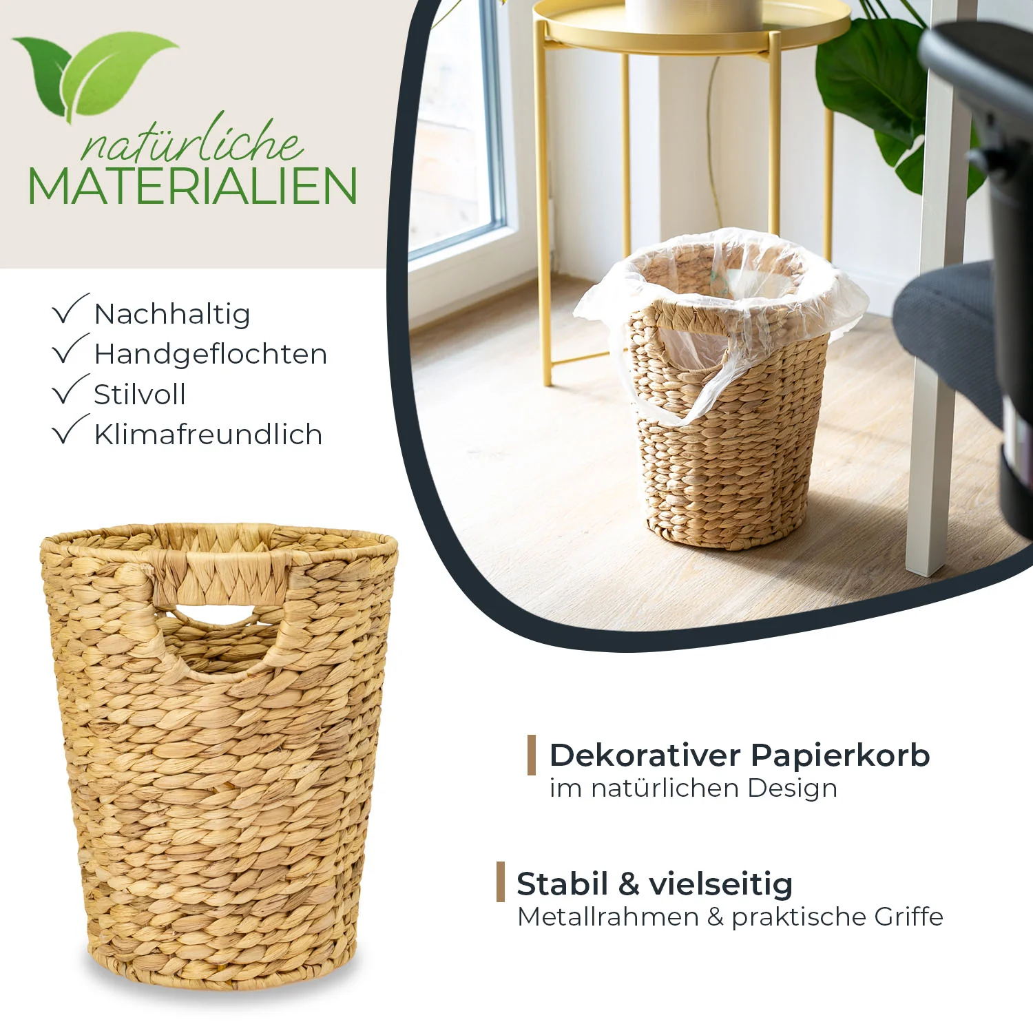 Papierkorb, Mülleimer Büro geflochten aus Wasserhyazinthe, HMF 3725 - Image 3