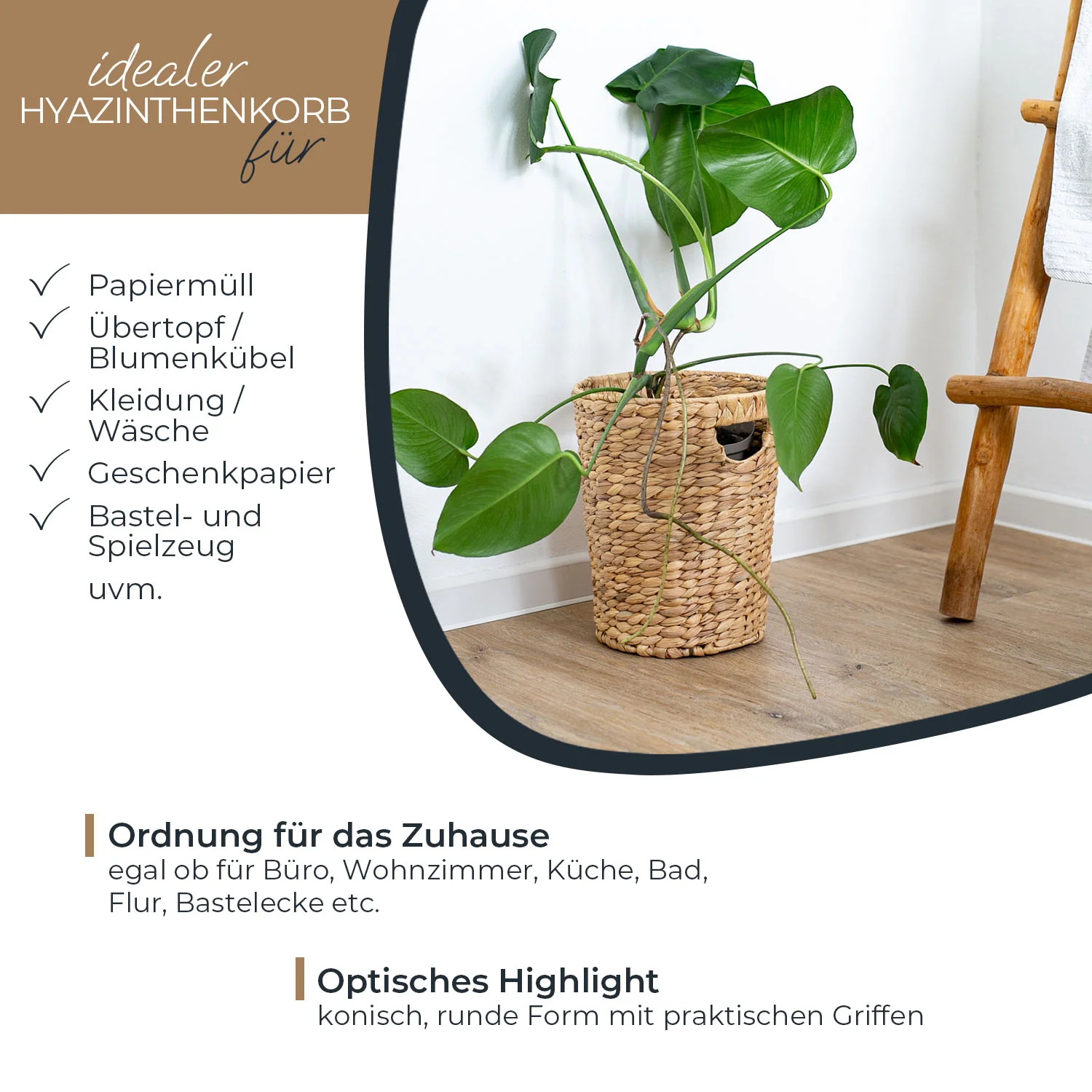 Papierkorb, Mülleimer Büro geflochten aus Wasserhyazinthe, HMF 3725 - Image 4