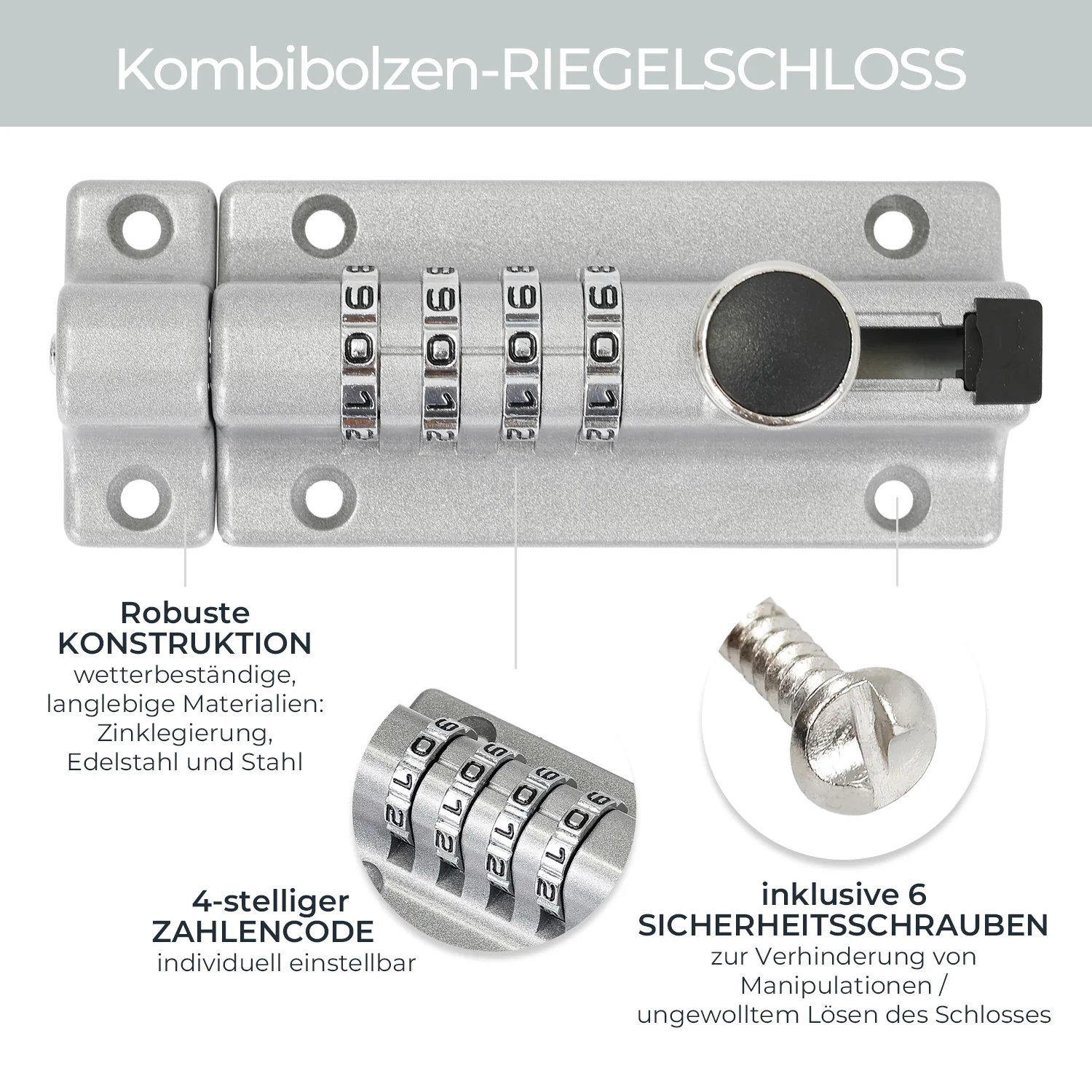 HMF 3591 Riegelschloss mit 4-stelligem Zahlencode, Türriegel aus Zinklegierung, 12,2 x 4 x 4,8 cm - Image 11