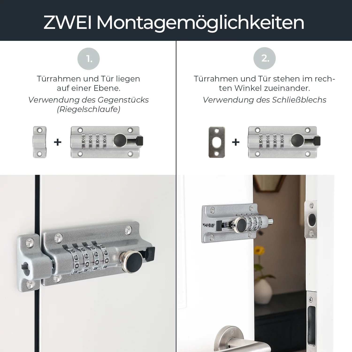 HMF 3591 Riegelschloss mit 4-stelligem Zahlencode, Türriegel aus Zinklegierung, 12,2 x 4 x 4,8 cm - Image 12
