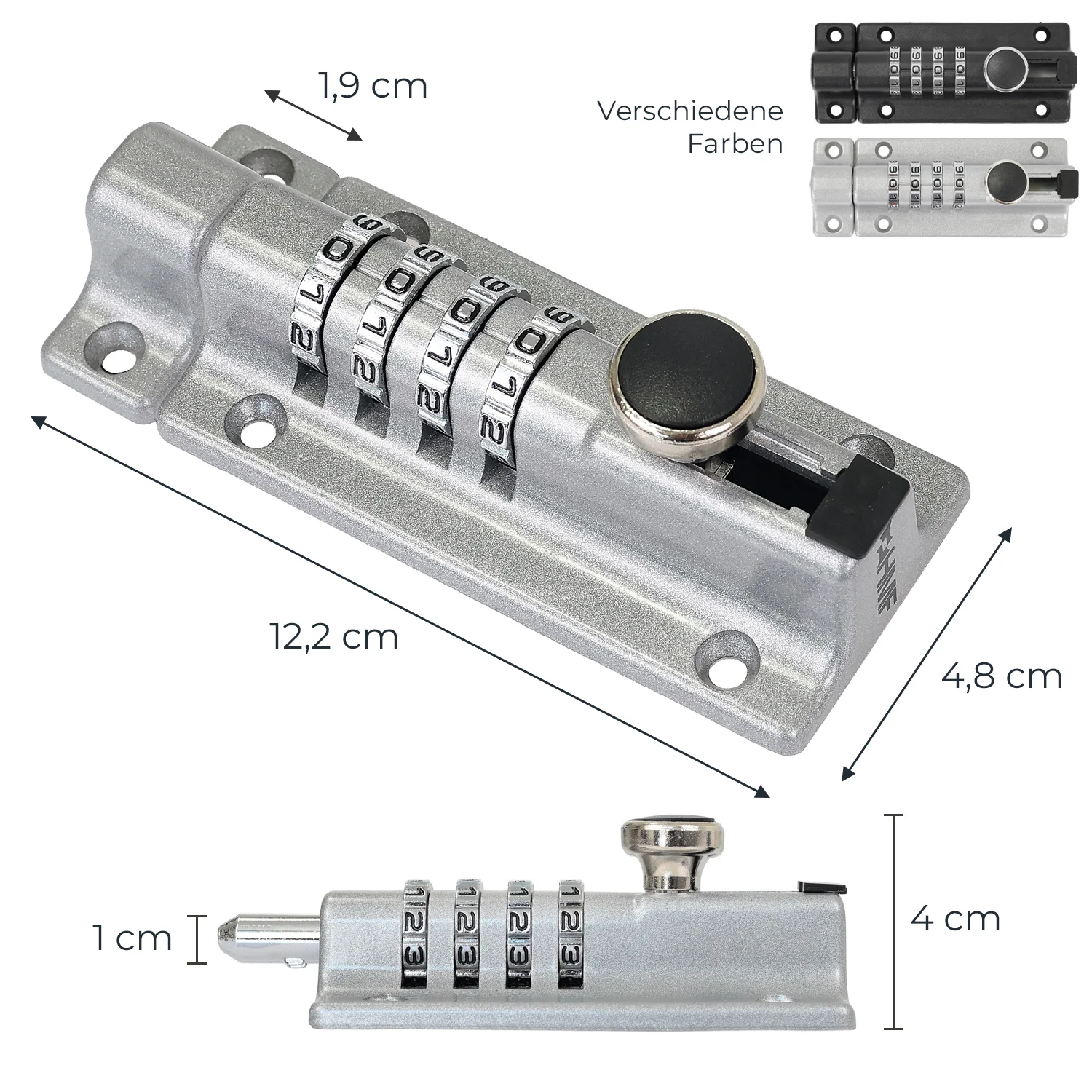HMF 3591 Riegelschloss mit 4-stelligem Zahlencode, Türriegel aus Zinklegierung, 12,2 x 4 x 4,8 cm - Image 14