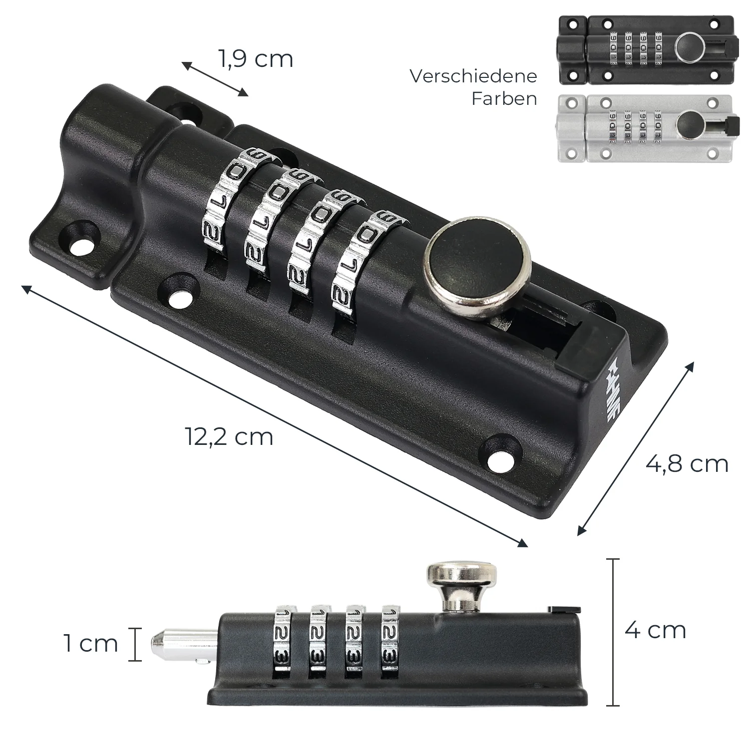HMF 3591 Riegelschloss mit 4-stelligem Zahlencode, Türriegel aus Zinklegierung, 12,2 x 4 x 4,8 cm - Image 5