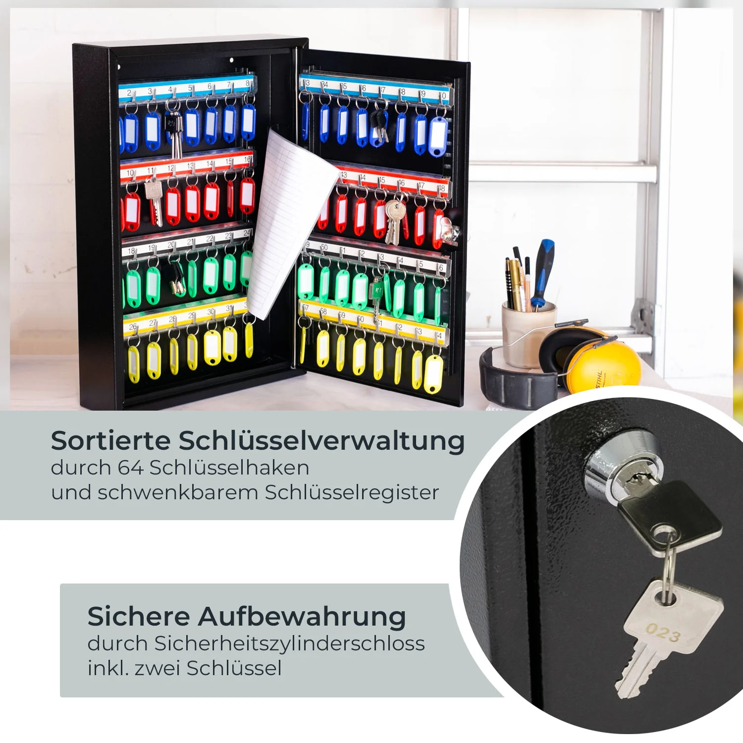 Schlüsselschrank groß aus Stahl, abschließbarer Schlüsselkasten für Büro, Verwaltung oder Fuhrpark, HMF, 13500, 42-1170 Schlüsselhaken - Image 15