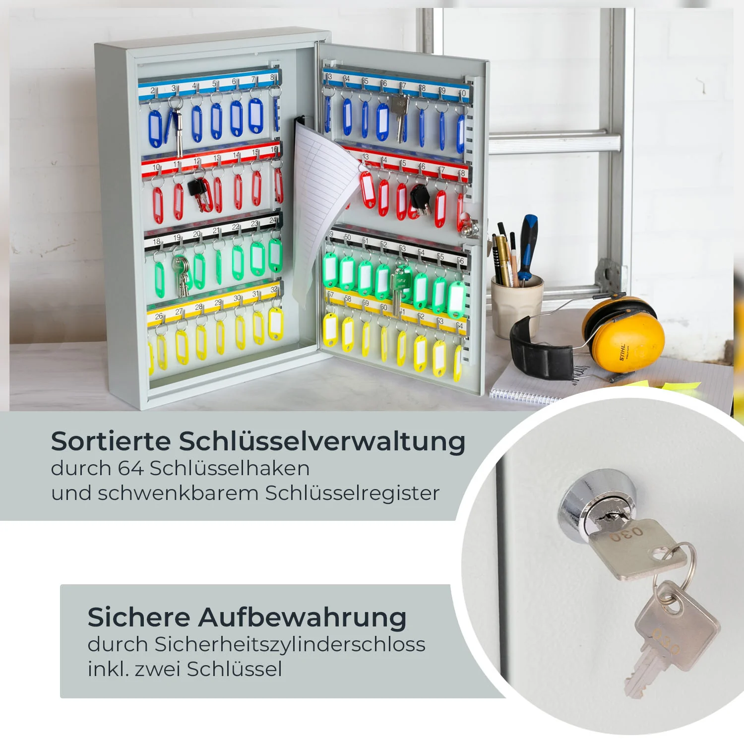 Schlüsselschrank groß aus Stahl, abschließbarer Schlüsselkasten für Büro, Verwaltung oder Fuhrpark, HMF, 13500, 42-1170 Schlüsselhaken - Image 23