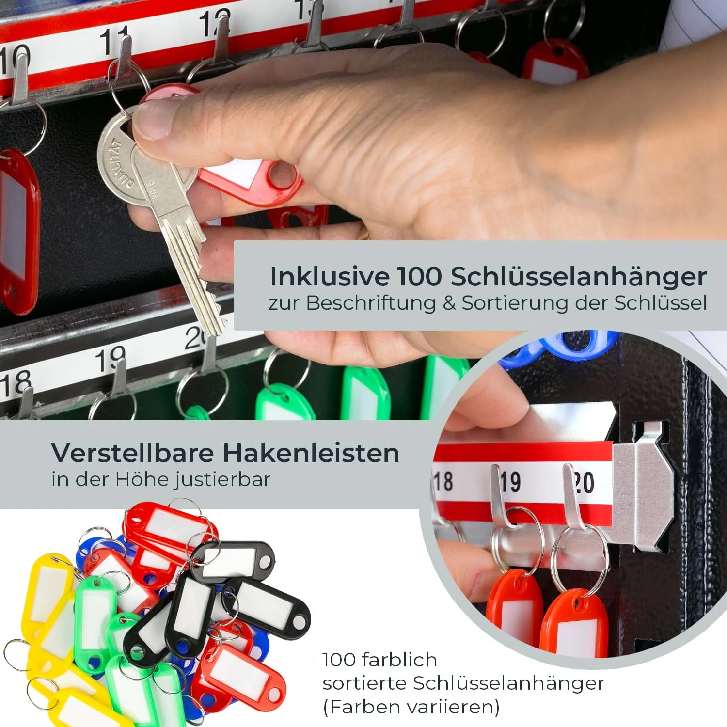 Schlüsselschrank groß aus Stahl, abschließbarer Schlüsselkasten für Büro, Verwaltung oder Fuhrpark, HMF, 13500, 42-1170 Schlüsselhaken - Image 66