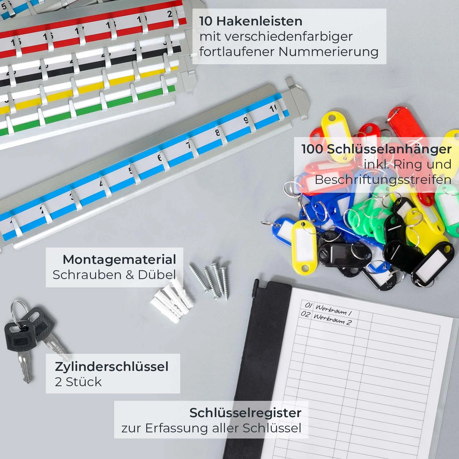 Schlüsselschrank groß aus Stahl, abschließbarer Schlüsselkasten für Büro, Verwaltung oder Fuhrpark, HMF, 13500, 42-1170 Schlüsselhaken - Image 70