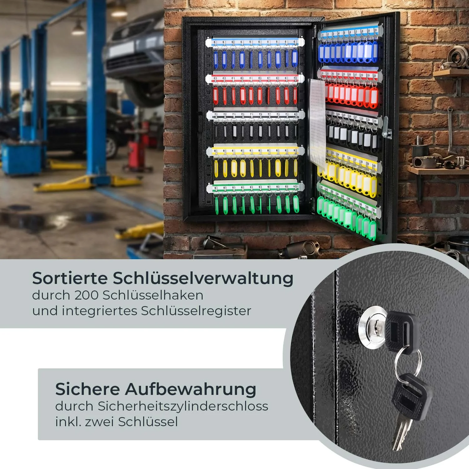 Schlüsselschrank groß aus Stahl, abschließbarer Schlüsselkasten für Büro, Verwaltung oder Fuhrpark, HMF, 13500, 42-1170 Schlüsselhaken - Image 74