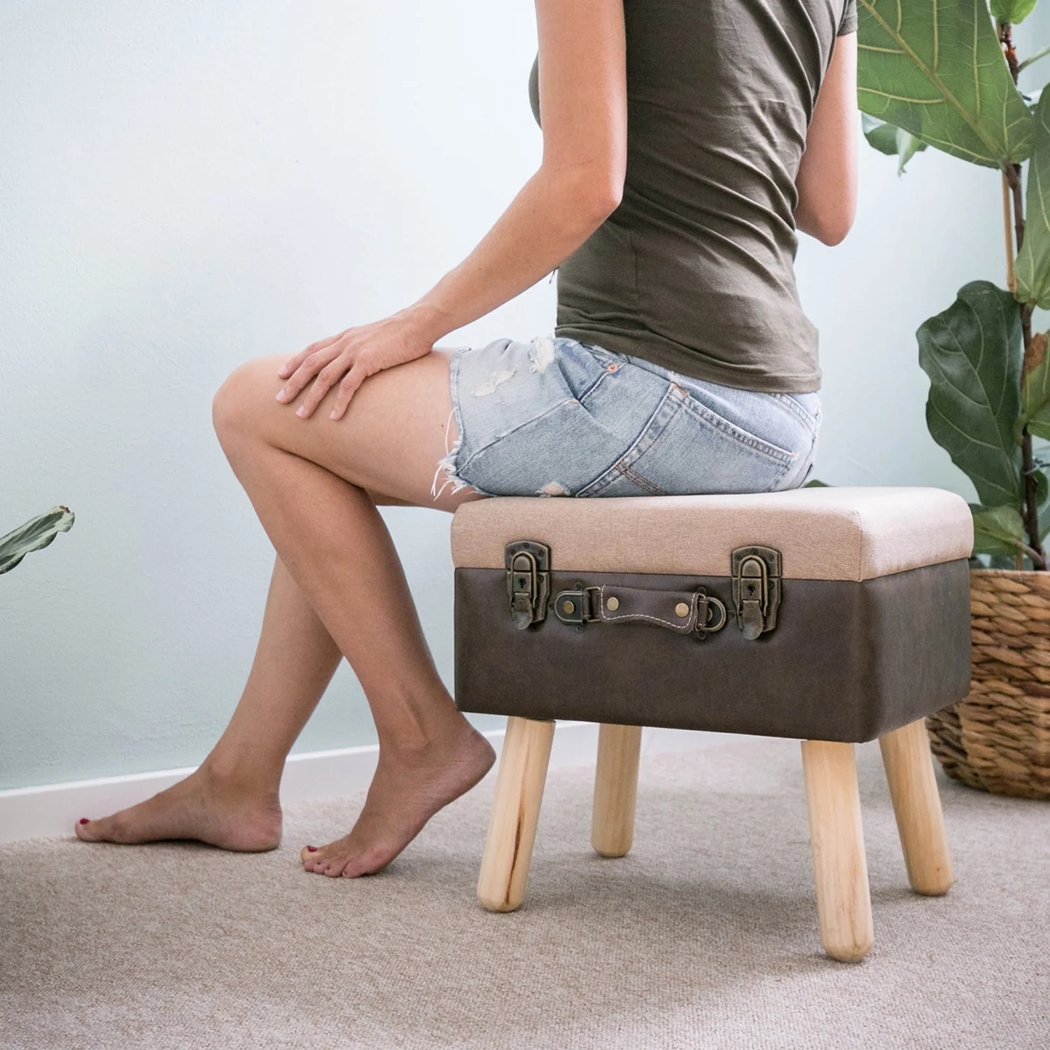 Sitzhocker Koffer mit Stauraum im Vintage-Design, HMF VSH101, 40 x 32 x 39 cm, Klassik - Image 4