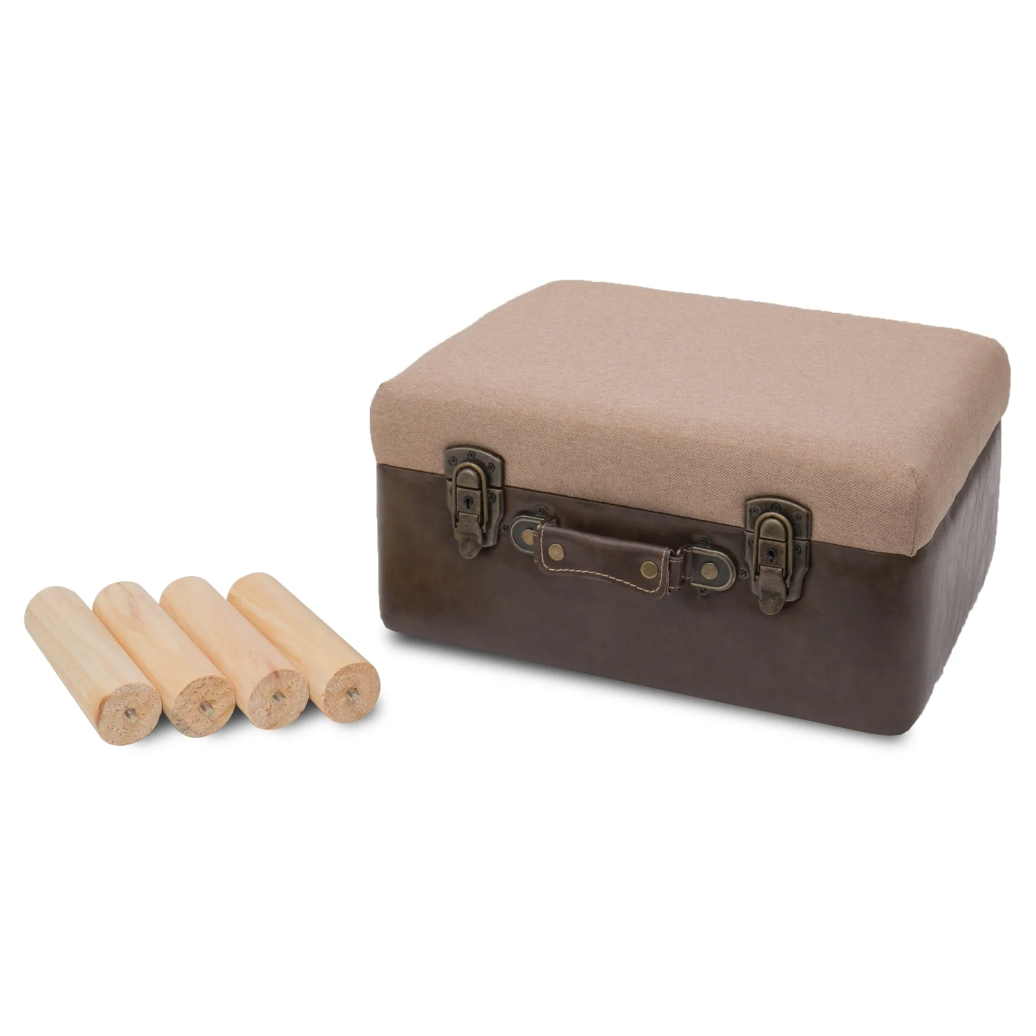 Sitzhocker Koffer mit Stauraum im Vintage-Design, HMF VSH101, 40 x 32 x 39 cm, Klassik - Image 6