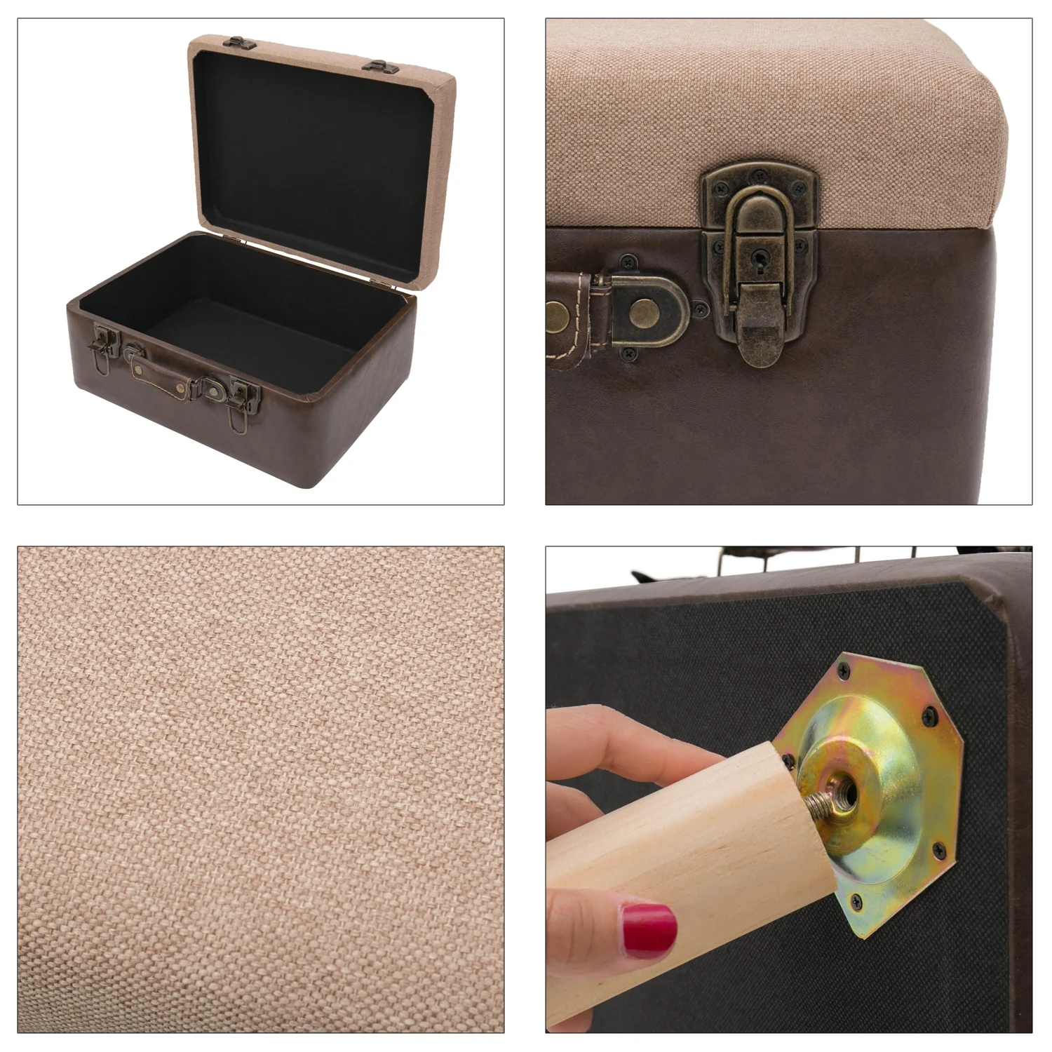 Sitzhocker Koffer mit Stauraum im Vintage-Design, HMF VSH101, 40 x 32 x 39 cm, Klassik - Image 7