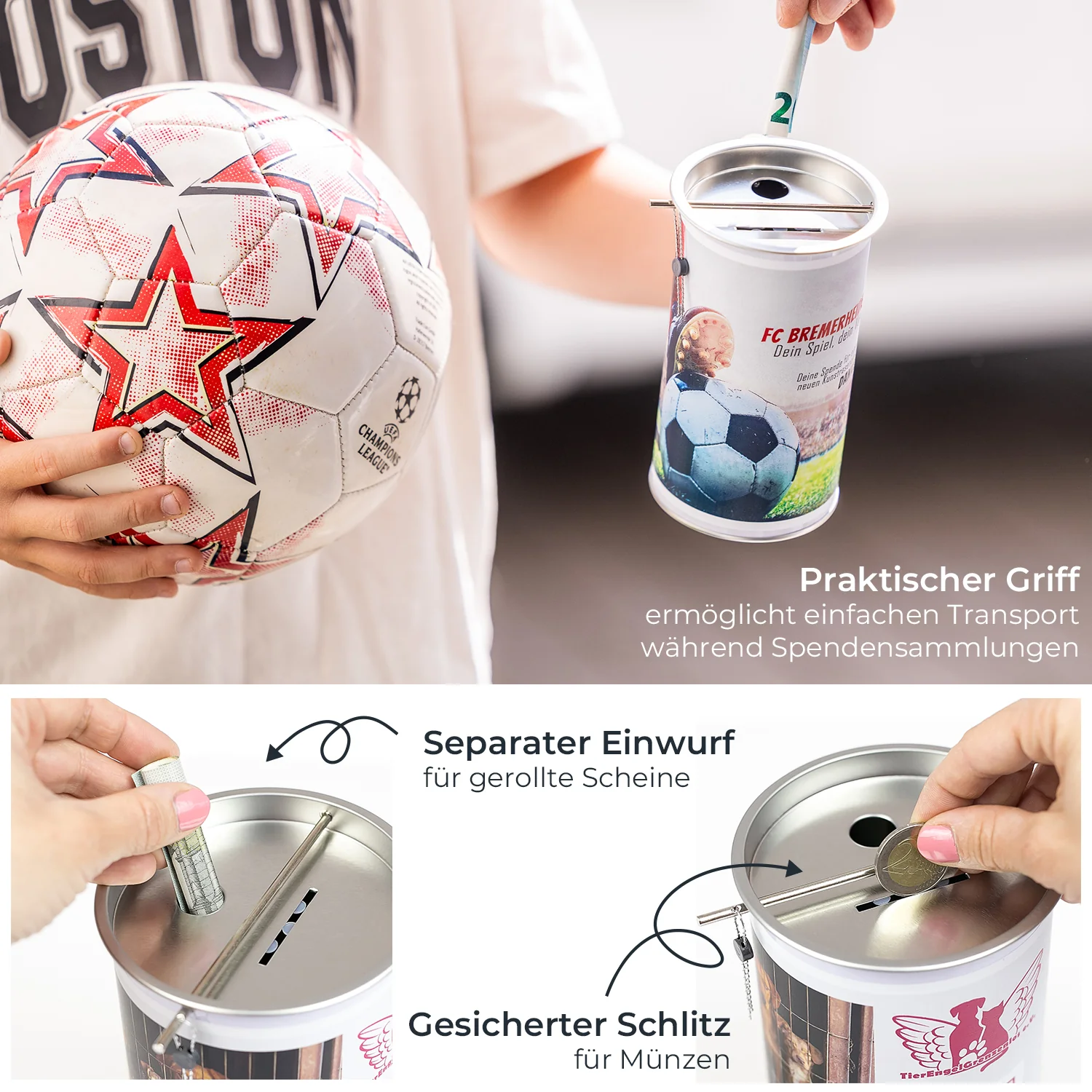 Spendendose mit Griff, inkl. individuelle Klebefolie HMF 45100-07, 14,5 x 8 cm, Lichtgrau - Image 4