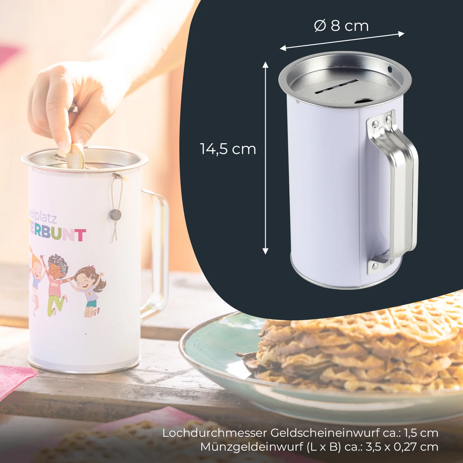 Spendendose mit Griff, inkl. individuelle Klebefolie HMF 45100-07, 14,5 x 8 cm, Lichtgrau - Image 6