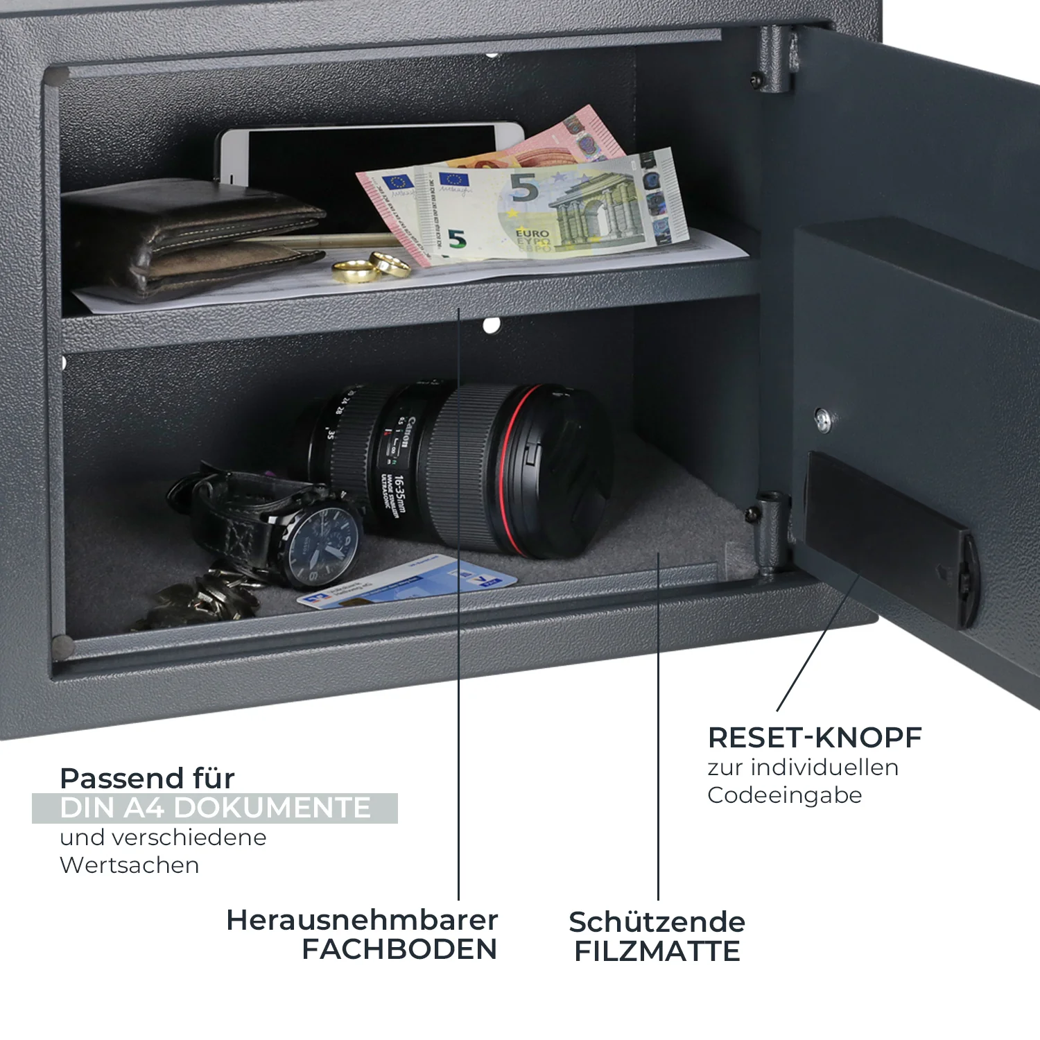 Tresor für Zuhause, Hotel oder Büro, Möbeltresor mit Zahlenschloss, HMF 46120 - Image 21