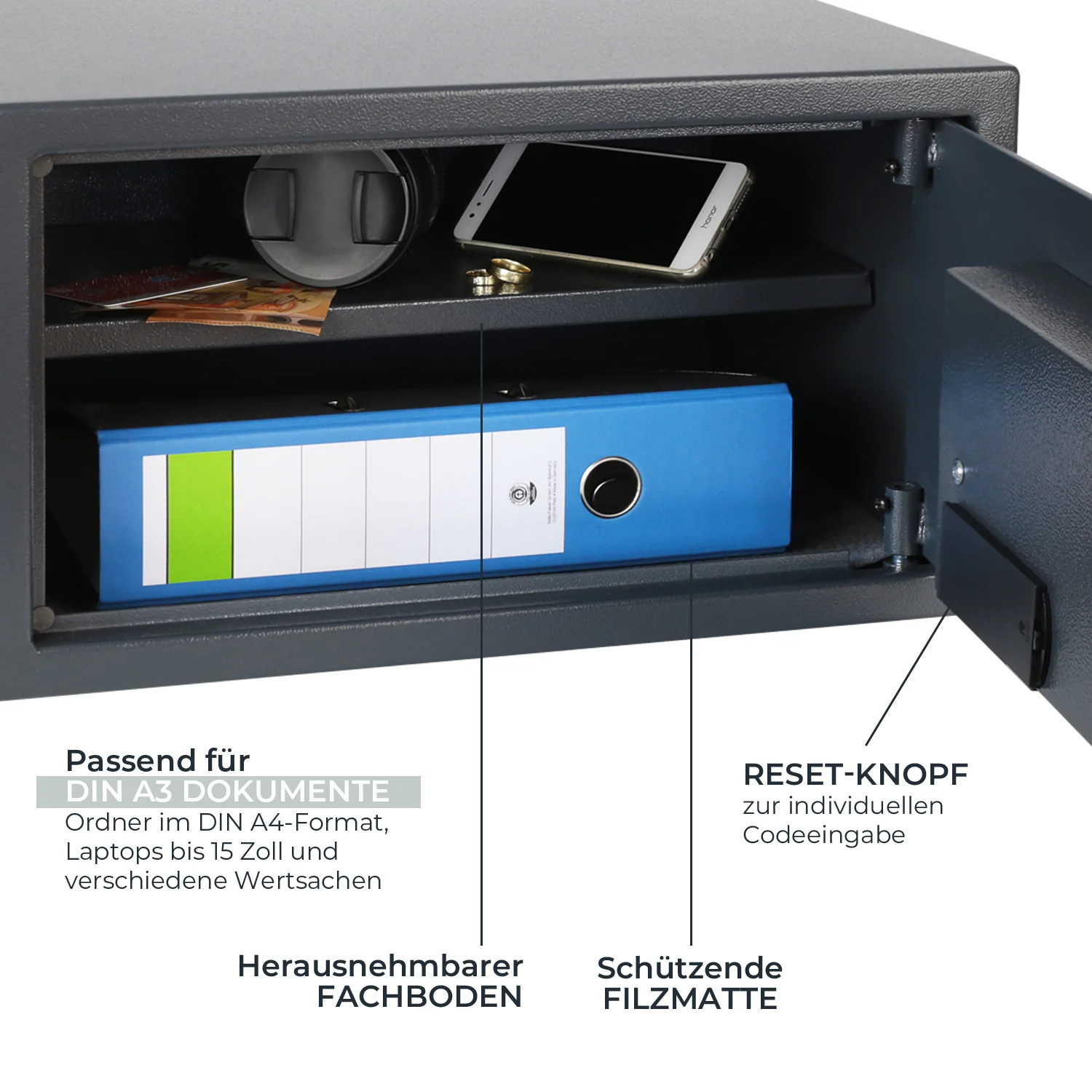 Tresor für Zuhause, Hotel oder Büro, Möbeltresor mit Zahlenschloss, HMF 46120 - Image 30
