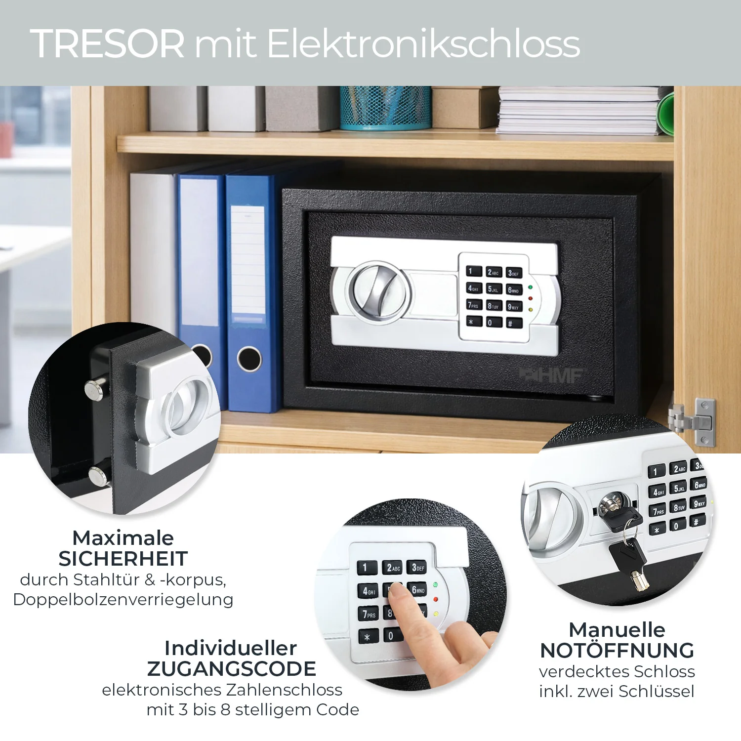 Tresor für Zuhause, Hotel oder Büro, Möbeltresor mit Zahlenschloss, HMF 46120 - Image 38