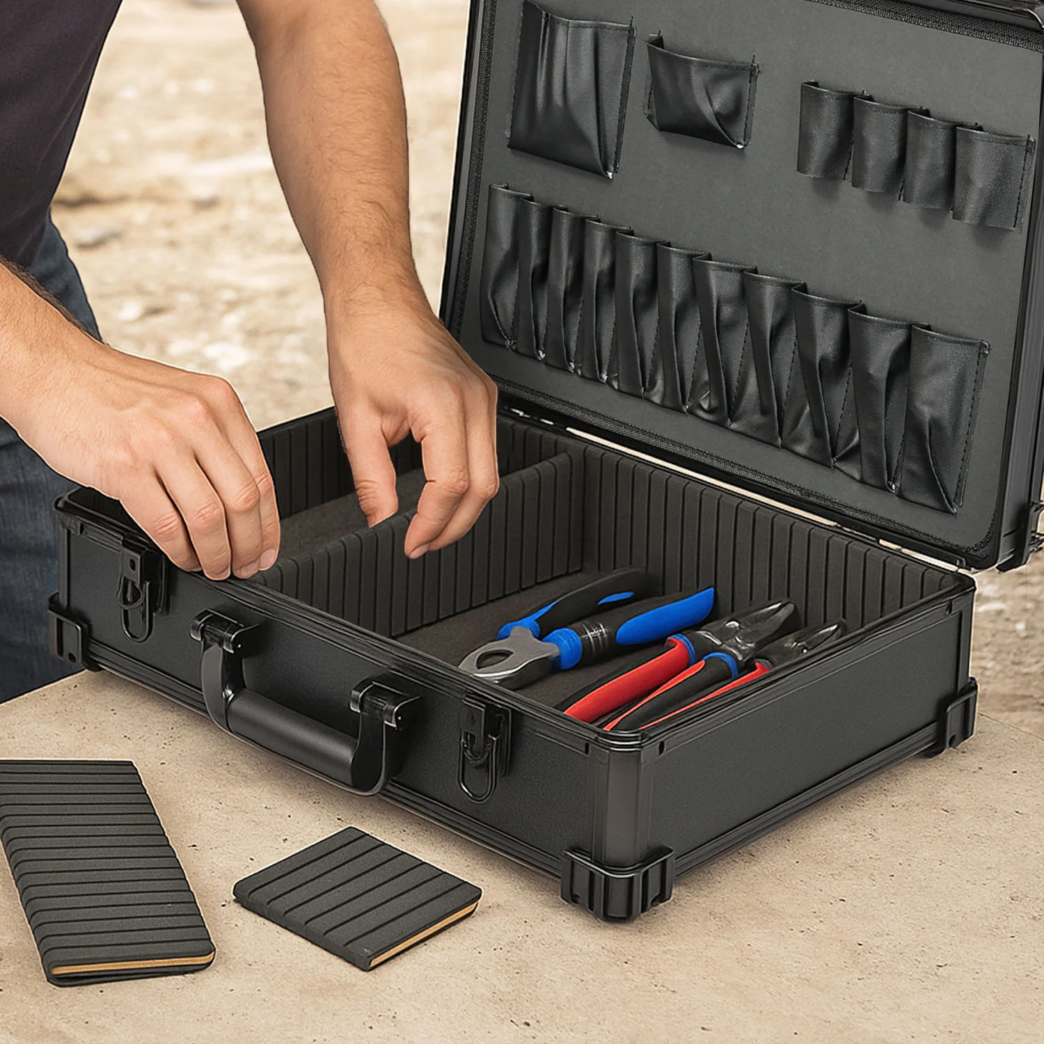 Werkzeugkoffer leer, HMF 15700, 46 x 33 x 15 cm Schwarz - Image 16