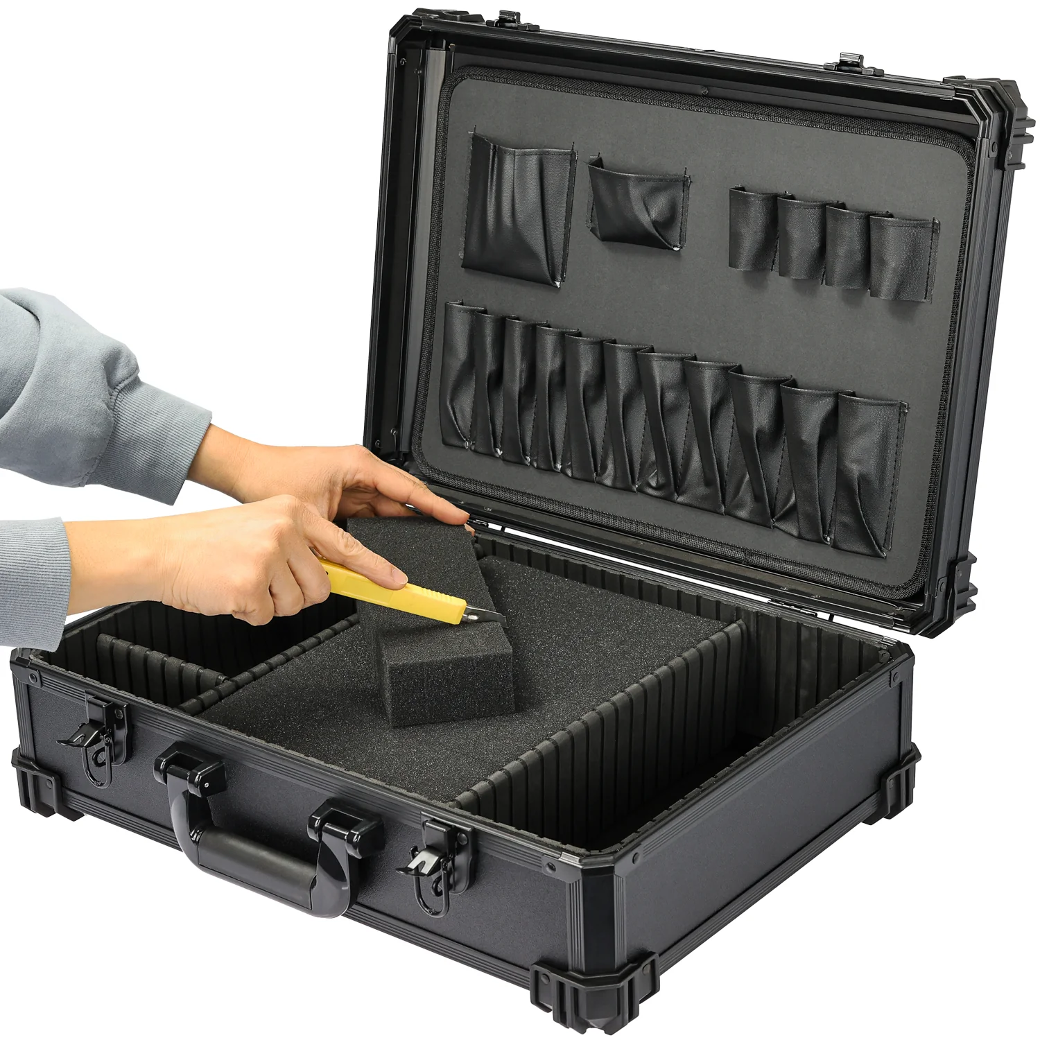 Werkzeugkoffer leer, HMF 15700, 46 x 33 x 15 cm Schwarz - Image 6