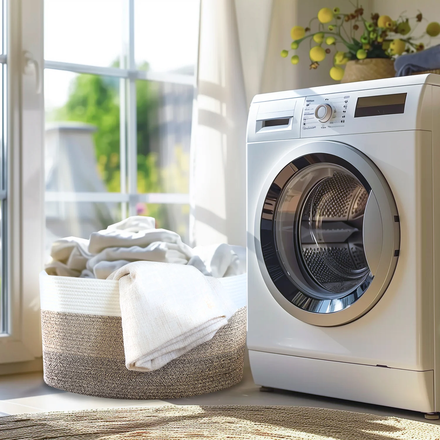 XXL Wäschekorb aus Baumwolle, eckiger Aufbewahrungskorb mit Griffen, HMF 39013-55CM-80, 55 x 43 x 30 cm, Weiß-Braun - Image 9